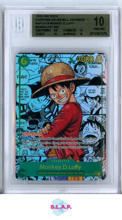 Monkey D. Luffy OP13-118 Manga Rare BGS 10 Pristine | One Piece Carrying On His Will 2025 English